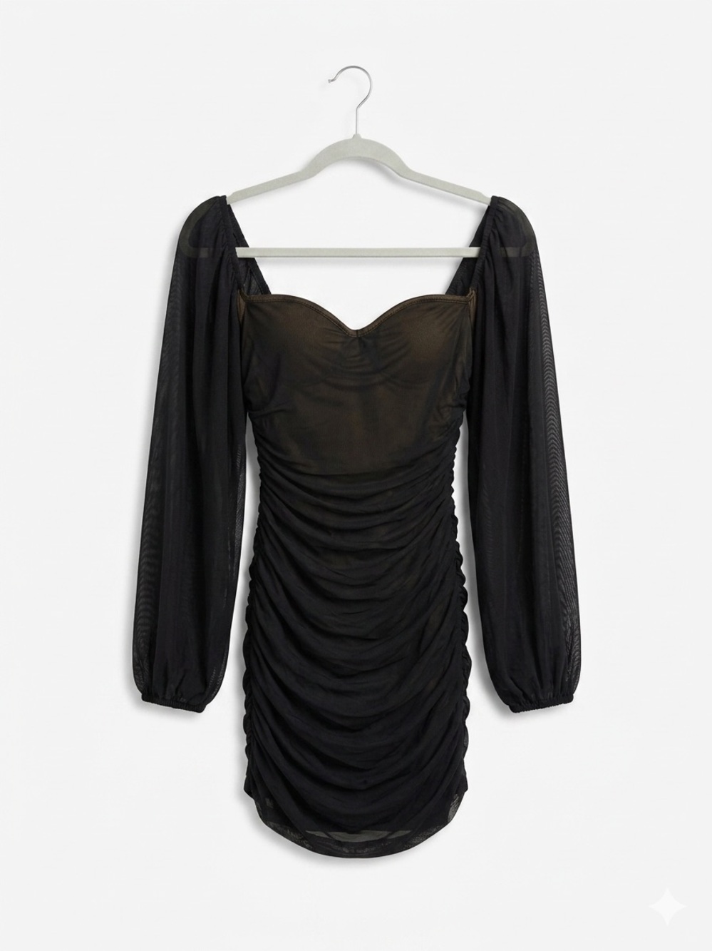 Lulu's Black Ruched Mesh Sweetheart Mini Dress